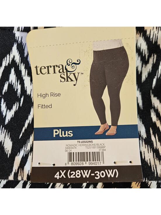 Terra & Sky Pants - NWT 4X Plus Size 28W-30W Terra & Sky High Rise Fitted Leggings Herringbone Black